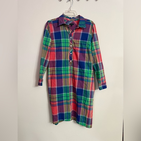 Talbots Dresses & Skirts - TALBOTS Madras Button Front Cotton Shirt Dress Multicolor Plaid Sz 14